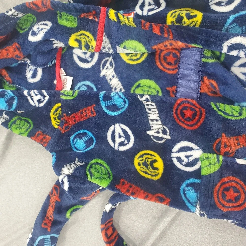 Marvel Avengers Kids‎ Bath Robe Hooded Superhero Plush Blue size 5t for boys